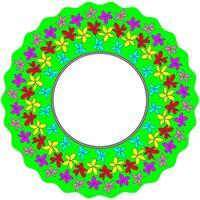 Bright round green frame decorated with a pattern of multi-colored flowers vector