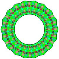 Round green frame decorated with small multi-colored flowers vector