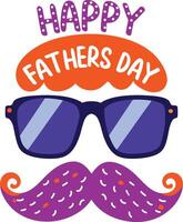 Hipster prop with happy fathers day text, flat sticker vector