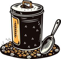 Coffee container with a scoop icon in vintage style vector