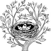 A vintage illustration of an egg nest on a tree vector