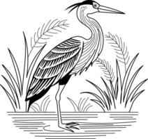 Heron silhouette illustration in vintage style vector