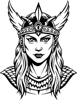 Valkyrie goddess illustration in vintage style