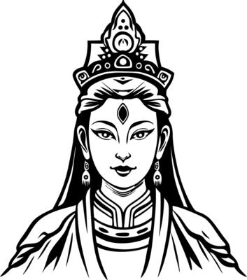 Xiwangmu goddess of chinese mythology illustration in vintage style