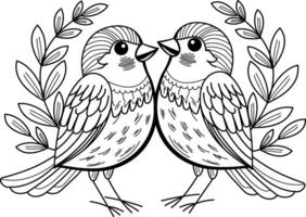 A vintage illustration of two sparrows vector
