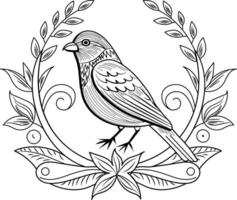 Wreath with true finch bird, vintage style illustration vector