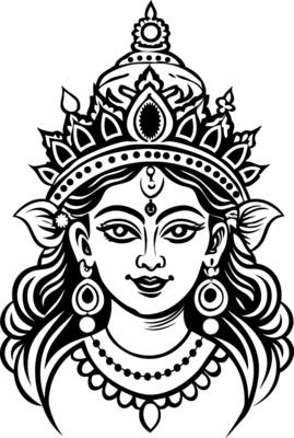 Durga hindu goddess illustration in vintage style