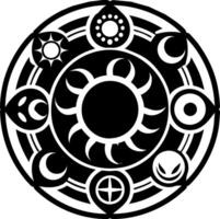 A solid icon of sacred circle with elemental symbols vector