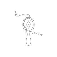 one line art hand mirror illustration. line art, one continuous line, simple, hand drawn and sketch style. for icons, symbols, signs or logos vector
