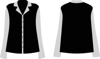 Blank shirt with long sleeves template for women flat sketch fashion illustration with front and back view. Drawstring front open blouse top cad drawing template vector