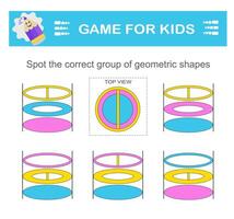 Find the correct group of geometric shapes. Logical game. Attention tasks for children. Printable worksheet vector