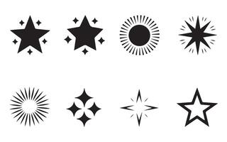 Shine or sparkle icon set, Set of blinking stars, sparks and sparkles. Shining twinkle sunburst shapes collection. vector