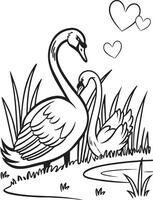 Swans and their baby swans coloring pages vector