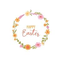 Easter card, banner, poster, background with wreath of spring flowers in minimalistic style vector