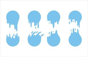 Splatter of water blob. Blue flow leak. Flowing splash of fluid and drip. Melt circle drop. Liquid shape of paint or stain. Simple sticker border vector
