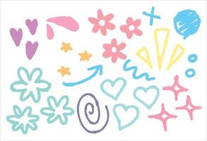 Doodle art. Sketch kid line. Set of simple scribble design. Various paint geometric sign. Abstract stroke element. Grunge cute sketchy decoration vector