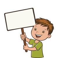 schoolboy children holding blank paper board or poster boy holding board signs or placards with empty space templates for text banners and ads vector