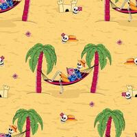 Seamless pattern featuring skeletons reading book on a beach vector