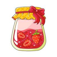 Cartoon Jar of Strawberry Jam with Strawberries Inside vector