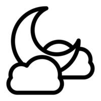 crescent moon clouds in sky line art icon. illustration vector