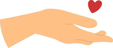 Heart symbol hovering over outstretched hand. vector