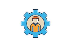illustration of a settings icon with a person inside a gear, symbolizing user management or system customization features vector