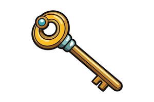 Detailed illustration of a retro golden key with a classic design on a clean white background vector