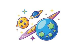 Creative art of planets and stars showcasing a colorful cosmic scene with orbiting celestial objects and glowing accents vector