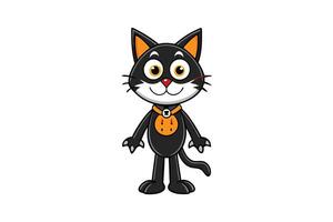 Cheerful Halloween black cat cartoon character, standing upright with vibrant accents and playful pose on white background vector
