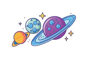 Planets and stars in vibrant art depicting the solar system with colorful cosmic elements and glowing celestial bodies vector
