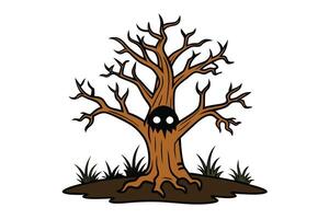 Spooky dead tree illustration with twisted branches and hollow trunk for Halloween or eerie landscape themes vector