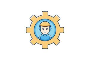 Settings icon with a human figure inside a gear, perfect for depicting user preferences, system configurations, or support tools vector