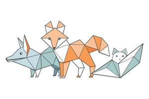 Geometric fox illustration featuring minimalist and colorful triangular designs for creative projects and design inspiration vector