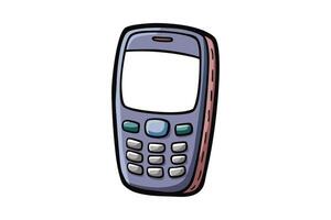 Illustration of a nostalgic mobile phone with buttons and display, hand drawn design in a clean and simple format vector