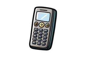 Vintage hand drawn cell phone with keypad and screen, creative sketch style art for retro technology themes vector