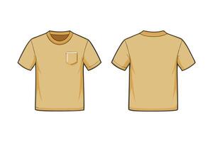 Plain beige t shirt design with front and back views featuring a simple pocket, isolated on white background for mockup or fashion use vector