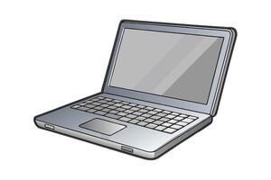 Stylized laptop with a metallic finish and blank screen, ideal for technology themed designs and digital presentations vector
