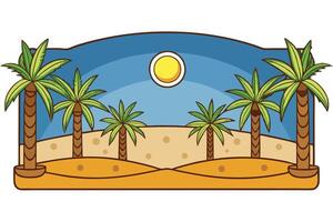 Traditional Arabian desert with date palms and a crescent moon under a clear night sky, evoking serenity and culture vector