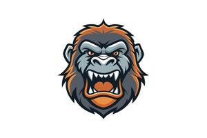 High quality art of a roaring gorilla head, featuring bold outlines and vivid details for use in sports branding or gaming teams vector