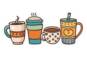 Charming and playful illustration of coffee and tea cups, great for creative projects, web graphics, or social media posts vector