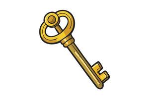Golden vintage key icon with elegant details and rounded design, drawn in black outline style vector