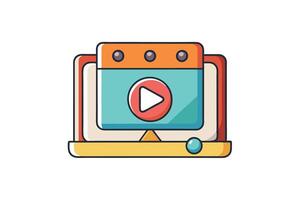 Colorful cartoon playback icons featuring vibrant play buttons on digital screens, representing multimedia and streaming concepts vector
