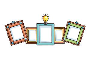 Decorative frames adorned with vibrant lightbulb illustrations, representing ideas, inspiration, and brainstorming in a minimal design vector