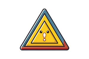 Set of colorful triangular warning signs with cartoon style expressions and bold exclamation points, representing safety and danger alerts vector