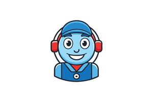 Smiling support character with headphones in style, perfect for representing call centers or customer assistance services vector