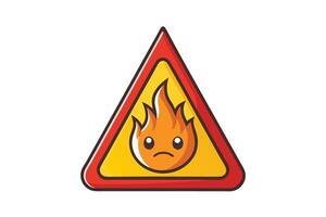 Bright and colorful triangular fire hazard warning signs with cartoon flame faces, symbolizing caution, danger, and risk prevention vector