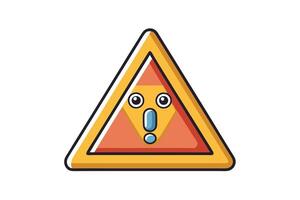 Cartoon style warning icons featuring bold triangular shapes with expressive faces and exclamation marks, symbolizing alert and caution vector
