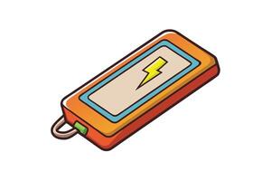 Cartoon style illustrations of mobile power banks and charging devices in vibrant colors for digital use vector