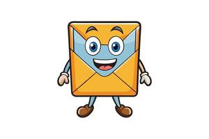 Cute and cheerful cartoon envelope character with a smile, standing on a white background, representing communication and mail delivery vector