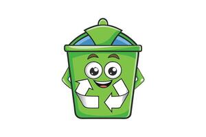 Happy recycling icon featuring animated green container with arrows, emphasizing eco conscious habits and sustainability concepts vector